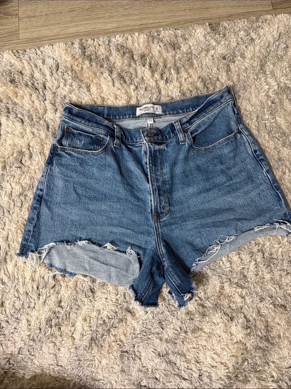 Abercrombie & Fitch Medium Blue Distressed Denim Cutoff Shorts